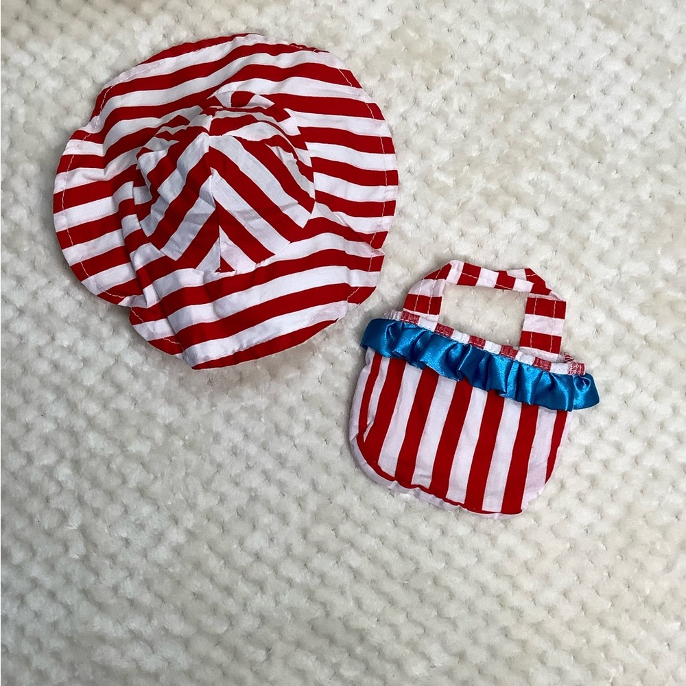 Red and White Striped Doll Sunhat and Beach Tote